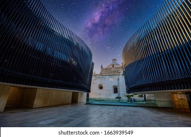 Merida, Mexico – 11 February, 2020: Patio Of Strings Of The Concert Hall Of Palace Of Mexican Music (Palacio De La Musica Mexicana) In Merida, A Project Designed To Revitalize City Historic Centre