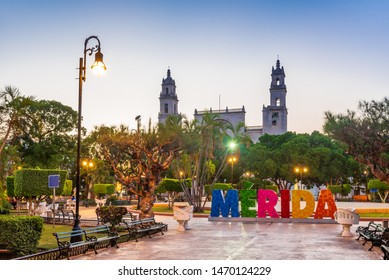 Merida, Mexico. San Ildefonso cathedral in colonial city of Yucatan Peninsula.