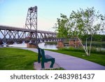 The Meridian Bridge across the Missouri River in Yankton: The Signature Landmark 3,013 feet long double-deck bridge, opened in 1924, connecting Nebraska and South Dakota