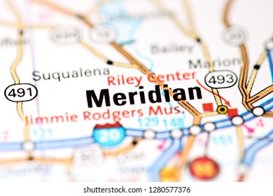 Meridian. Mississippi. USA On A Map