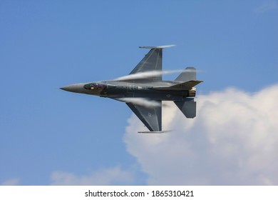 Meridian, MS, United States - Circa 2011. Military Jet With Condensation Coming Off Wings Making A Turn.