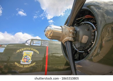 Meridian, MS, United States - Circa 2011. Wide Angle Close Up Of A Vintage WW2 Bomber.