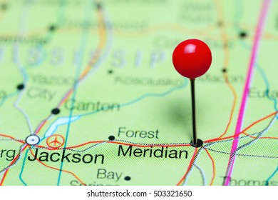 Meridian Pinned On A Map Of Mississippi, USA
