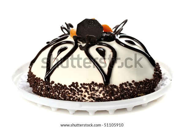 Meringue Cake Chocolate Decoration Fruits Isolated Stock Photo Edit Now