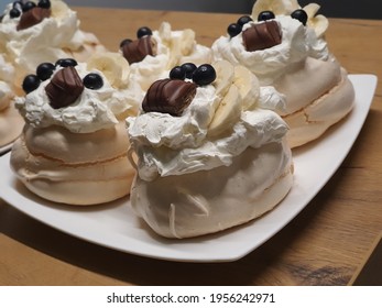 meringue with mascarpone, blueberries, banana and Kinder bueno