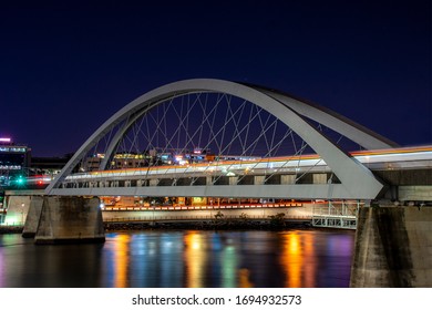 Merivale Rail Bridge Brisbane With Speeding Train