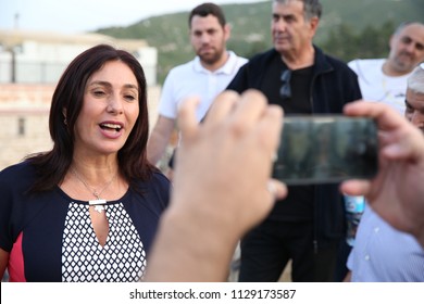 MERON, ISRAEL - MAY 1, 2018: Miri Regev, Minister Of Sport In The Israeli Government, Arrives To Pray, Mingle And Pose For Pictures In Meron, Israel