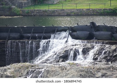 Merrimack River In Lowell MA With Water Fall