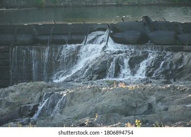 Merrimack River In Lowell MA With Water Fall