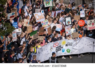 MERRION SQUARE, DUBLIN, IRELAND - 20 SEPTEMBER 2019 -Thousands Of Children And Students Are Marching To Stand Up Against Climate Change, Polution, Animal Extinction And For Environmental Justice.