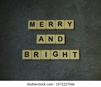 Merry And Bright, Word Cube With Background.