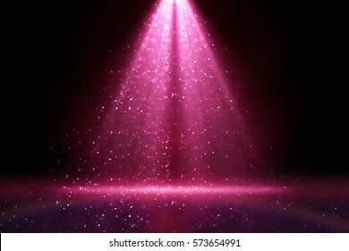 Merry Christmas 2020 Stage Light And Pink Glitter Lights On Floor. Abstract Background For Display Your Product. Spotlight Realistic Ray