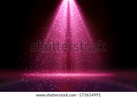Merry Christmas 2020 Stage light and pink glitter lights on floor. Abstract background for display your product. Spotlight realistic ray