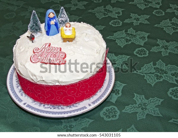 Merry Christmas Cake On Green Table Stock Photo Edit Now 543031105