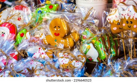 merry christmas, cute festive decoration close up, beautiful toys for new year.Glass Christmas balls for the Christmas market. - Shutterstock ID 2196640523