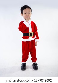 Merry Christmas Girl Wearing Santa Claus Suit Dancing Baby Shark On White Background