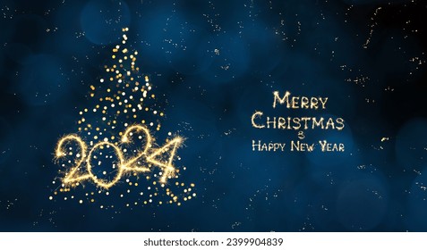 Merry Christmas and Happy New Year 2024. Artistic holiday Greeting card with Creative Christmas tree and sparkling text. New year congratulations. - Powered by Shutterstock