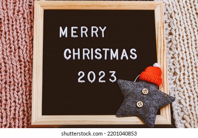 Merry Christmas Lettering On Letter Board. . Minimalistic New Year Background 2023