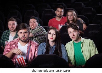 Merry Company In The Cinema,
Young People Watch Movies, Film,