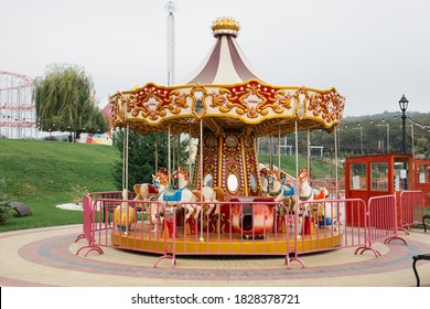 Merry Go Round Carousel With No People. Orhei, Moldova - October 2020 