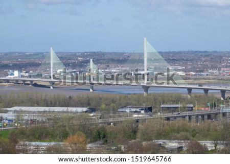 Mersey Gateway Bridge, a cable-stayed bridge over the River Mersey between Runcorn and Widnes, UK