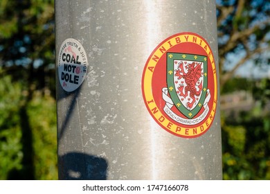 MERTHYR TYDFIL, WALES - 01 JUNE 2020 - Wales Football Badge Sticker Promoting Independence In Wales.