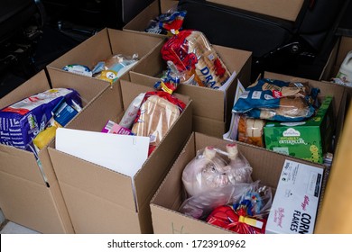 MERTHYR TYDFIL, WALES - 05 MAY 2020: The Stephens And George Centenary Charitable Trust Prepare & Deliver Food Bank Parcels To Vulnerable People Who Are Self Isolating During The Covid19 Lockdown.