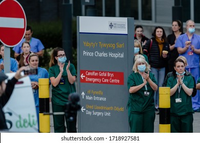 MERTHYR TYDFIL, WALES - 30 APRIL 2020 - NHS Staff From Prince Charles Hospital Participate In The Now Weekly Clap For Key Workers.