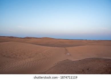 Merzouga, Erg Chebbi, Morroco, Africa - April 30, 2019: Dunes, Sand And Desert