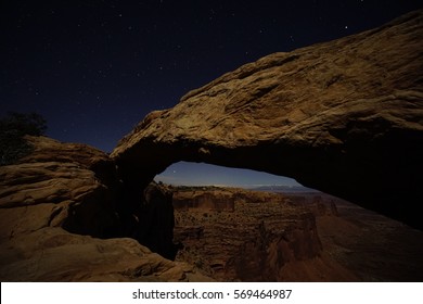 Mesa Arch Nighttime Stars At Canyonlands National Park Near Moab, Utah U.S.A.