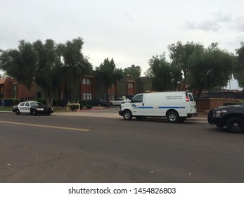 Mesa, Ariz. / US - March 18, 2015: Mesa Police Officers At A Crime Scene During  A Shooting Spree To Which Alleged White Supremacist Ryan Elliot Jiroux Later Pled Guilty. 2771