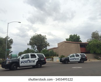 Mesa, Ariz. / US - March 18, 2015: Mesa Police Officers At A Crime Scene During  A Shooting Spree To Which Alleged White Supremacist Ryan Elliot Jiroux Later Pled Guilty. 2767