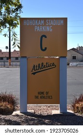 Mesa Arizona 2-21-2021 Parking Lot Sign At Hohokam Stadium The Spring Training Facility Of The Oakland A's