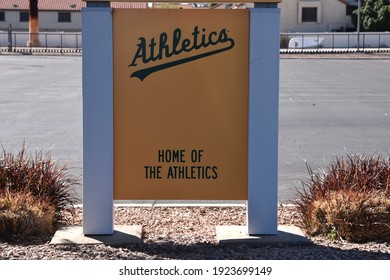 Mesa Arizona 2-21-2021 Sign In The Parking Lot At Hohokam Stadium The Spring Training Facility Of The Oakland Athletics