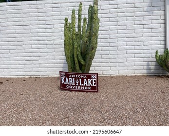 Mesa, Arizona - August 26, 2022: Political Election Sign For Kari Lake, The Republican Candidate For Governor Of Arizona In A Yard With A Cactus