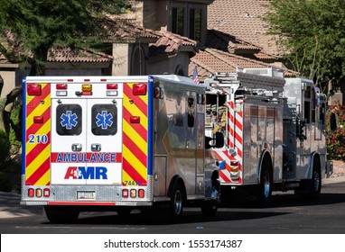 Mesa, Arizona/USA- November 2, 2019: The Mesa Fire Department And Other First Responders Arrive At A Call In The Community Of Las Sendas.