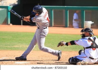 MESA, AZ - OCTOBER 17: Jason Castro, a catcher in the Houston Astros farm system, bats in an Arizona Fall League game Oct. 17, 2011 at HoHoKam Stadium. Castro went 0-for-3 but threw out a base runner.