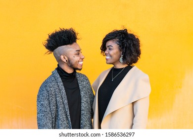 Mesa, AZ USA, December 1, 2019, African American Transgender Couple Smiling And Laughing