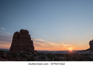 Mesa Silhouette At Sunset With Clouds