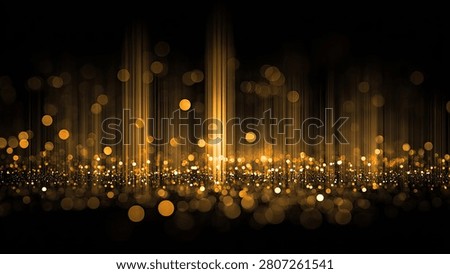 A mesmerizing abstract background featuring shimmering golden bokeh lights and glowing vertical streaks against a deep black backdrop, creating a sense of magic and celebration.