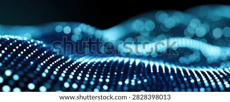 A mesmerizing abstract digital wave composed of glowing blue particles and soft bokeh lights, creating a sense of depth and movement against a dark backdrop.