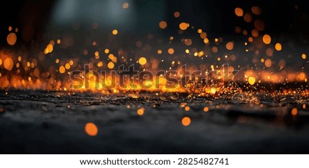 A mesmerizing abstract image featuring numerous bright orange and yellow bokeh lights scattered across a dark, reflective surface, with a fiery glow emanating from below.
