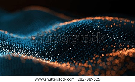A mesmerizing abstract visualization of countless glowing particles creating a fluid, wave-like structure against a dark background.