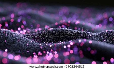 A mesmerizing abstract visualization of dark, swirling particles illuminated by vibrant pink and purple bokeh lights, creating a sense of depth and motion.