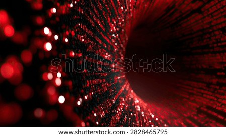 A mesmerizing abstract visualization of a digital tunnel with swirling red lights and bokeh effects, creating a sense of depth and motion.