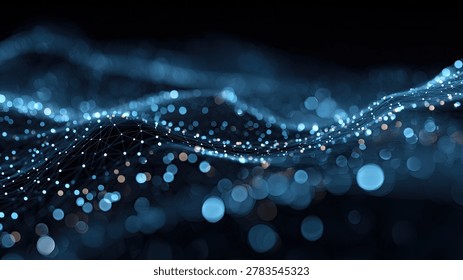 A mesmerizing abstract visualization of glowing blue particles forming a dynamic network, flowing and shimmering in the darkness.