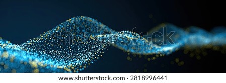 A mesmerizing abstract visualization of glowing blue particles creating a fluid, wave-like motion against a deep, dark backdrop.