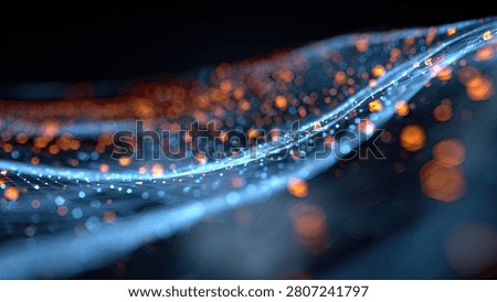 A mesmerizing abstract visualization of glowing light particles and fluid waves, creating a sense of dynamic energy and motion.