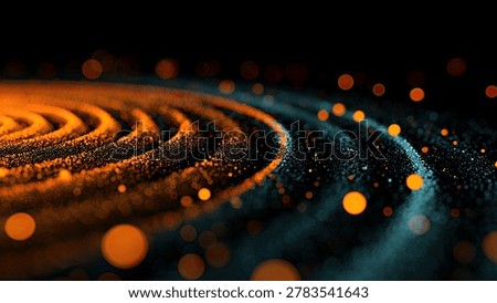A mesmerizing abstract visualization of a swirling galaxy nebula, featuring vibrant orange and blue hues, glowing orbs, and shimmering cosmic dust.