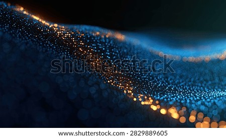 A mesmerizing abstract visualization of a wave composed of countless blue and orange particles, flowing dynamically through a dark, ethereal background.